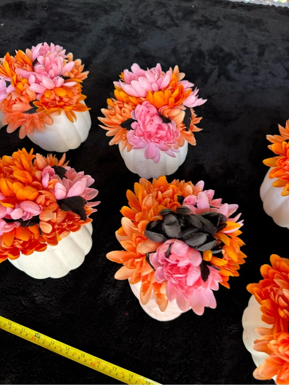 Set of 10 Faux Floral Pumpkin & Skull Centerpieces in Pink, Orange and Black